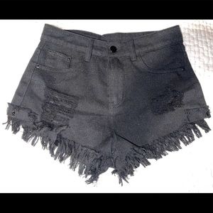Black ripped jean shorts